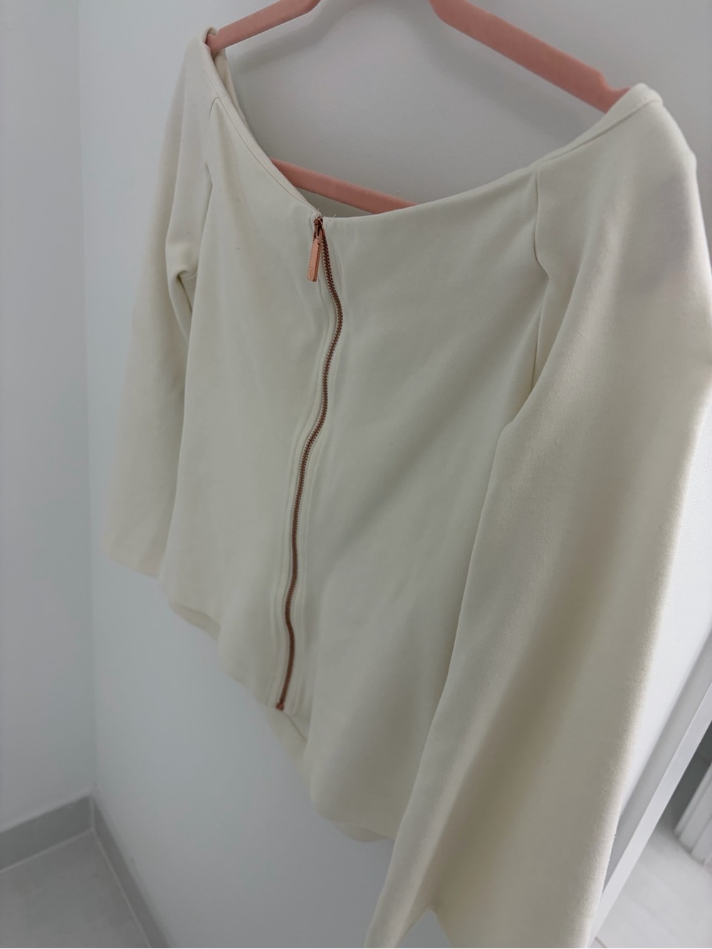 Elegant Cream Off-Shoulder Zipper Top